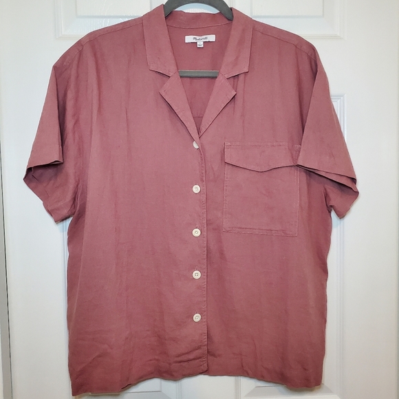 Madewell Linen Blend Camp Shirt Sz L - Picture 3 of 13
